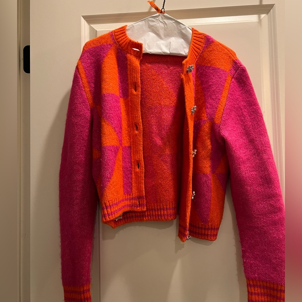 Mango pink and orange cardigan sweater